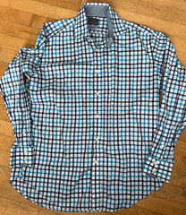 Thomas Dean Mens Button Front Long Sleeve Cotton Plaid Shirt Large L