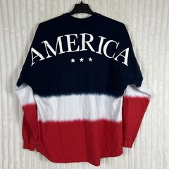 Spirit Jersey Red White Blue Ombre America SpellOut Long Sleeve Shirt XL