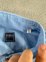 Fedeli Dress Shirt Mens 16.5 42 Blue Cotton Stretch Long Sleeve Made in Italy