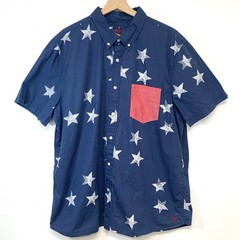 American Eagle Patriotic Stars Button Down Shirt Men 2X Slim Fit Navy Blue 4th