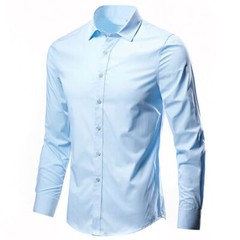 Men Formal Plain Office Button Down T-Shirts Long Sleeve Business Casual Tops