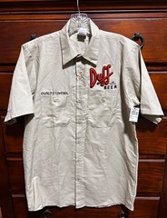 NWT Universal Studios The Simpsons Duff Beer Quality Control Work Shirt Tan Med