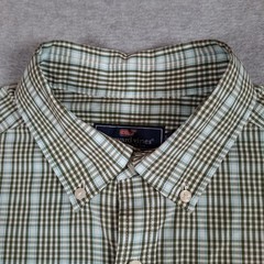 Vineyard Vines Button Down Shirt Medium Green Blue Plaid Stretch Chest Pocket