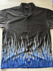 Silver Point Y2K Button Down Black Blue Flame Fire XL Button Shirt