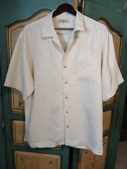 Tommy Bahama Hawaiian Shirt Mens Large Short Sleeve 100% Silk Cream Camp Casual