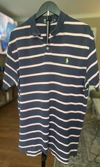 Polo by Ralph Lauren Navy with Pink Stripes and Lime Pony Polo Shirt, Men’s XL