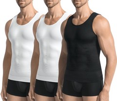 JESIDO 3 Pack Men’s Slimming Compression Workout Vest Tummy Control Shaper