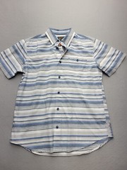 GrizzlyMountainMenButton-Up Medium Blue Short Sleeve Striped Cotton Pockets