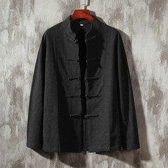 Men’s Solid Color Stand Collar Jacket Blouse for Traditional Kung Fu Tai Chi
