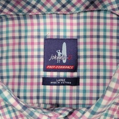 Johnnie-O Stan Prep-Formance Button Down Shirt Large Strawberry Plaid Stretch