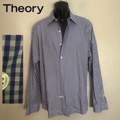Theory Blue Gingham Long Sleeve Shirt XXL Gently worn 97% cotton/3% spandex