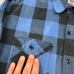 Big Bill Flannel Shirt Mens XL Blue Black Buffalo Plaid Distressed Workwear USA