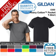 🔥 Gildan Men Heavy Cotton & Blends Classic Fit Pocket T-shirt Up To 3XL 5300