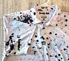 Greater Half Performance Stretch Polo Shirt Mens XL White Paint Splatter Golf