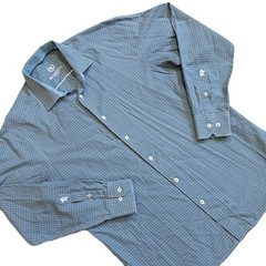 Bugatchi Men’s Shirt XL Uomo Blue Black Aqua White Tattersall Check Flip Cuff