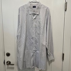 Proper Cloth Mens Blue White Micro Houndstooth Long Sleeve Dress Shirt 28×37