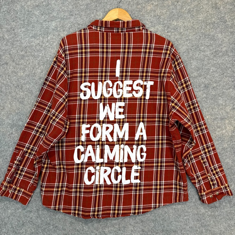 Cakeworth Hocus Pocus Calming Circle Flannel Shirt Adult 3XL Red Plaid Button Up