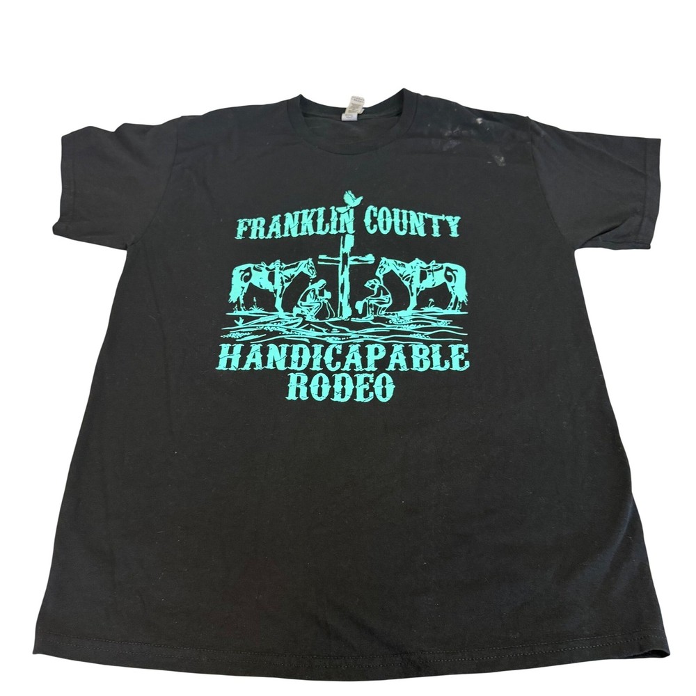 Franklin County Handicapable Rodeo Graphic T-Shirt Black Teal Mens Large XL
