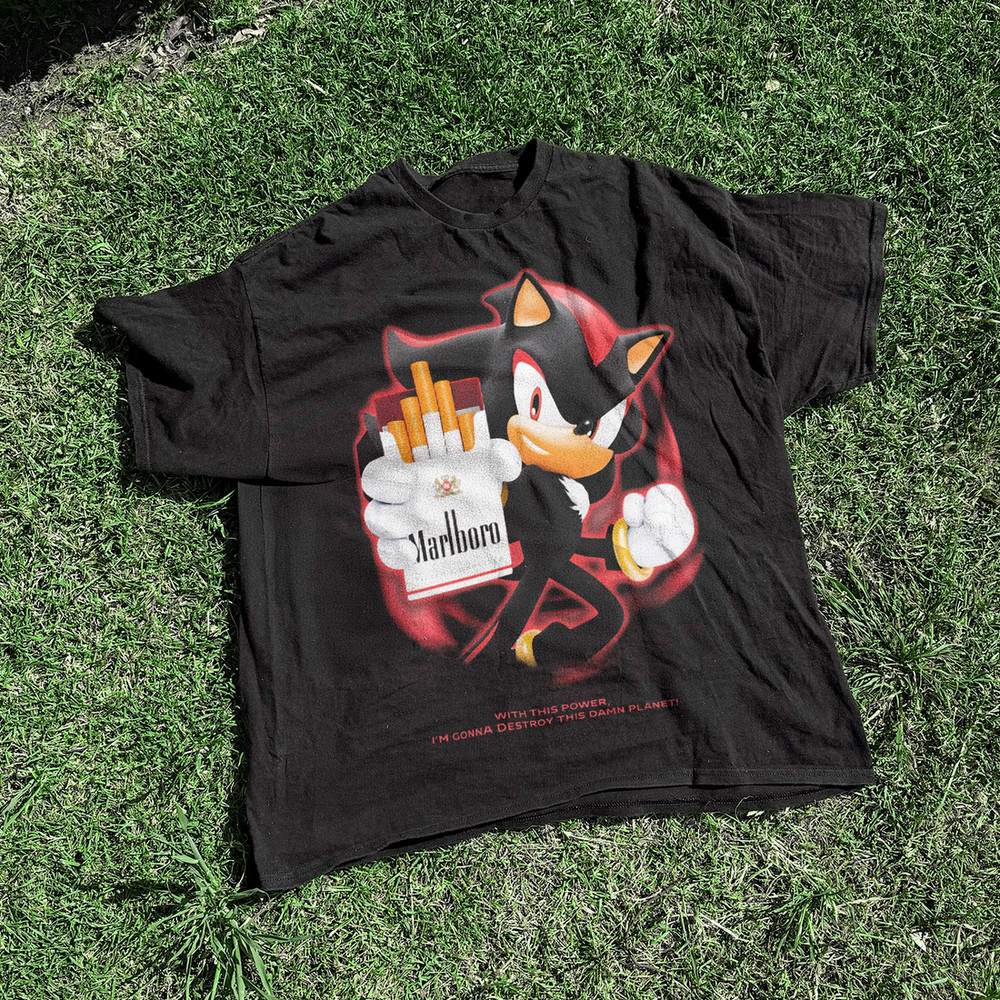 Shadow ‘Marlboro Power’ 90s Basic Black Unisex Short Sleeve T shirt NH28207