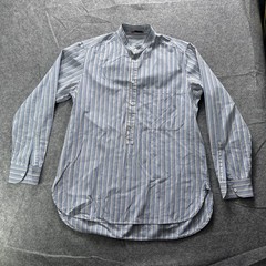 Barena Shirt Mens Large Blue Stripe Band Collar Long Sleeve Popover Cotton