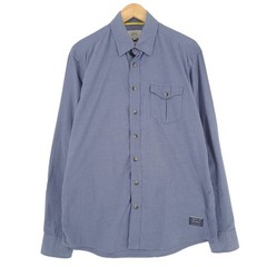 Camel Active Vintage Men’s Button-Up Shirt Blue Cotton Relaxed Regular Fit M