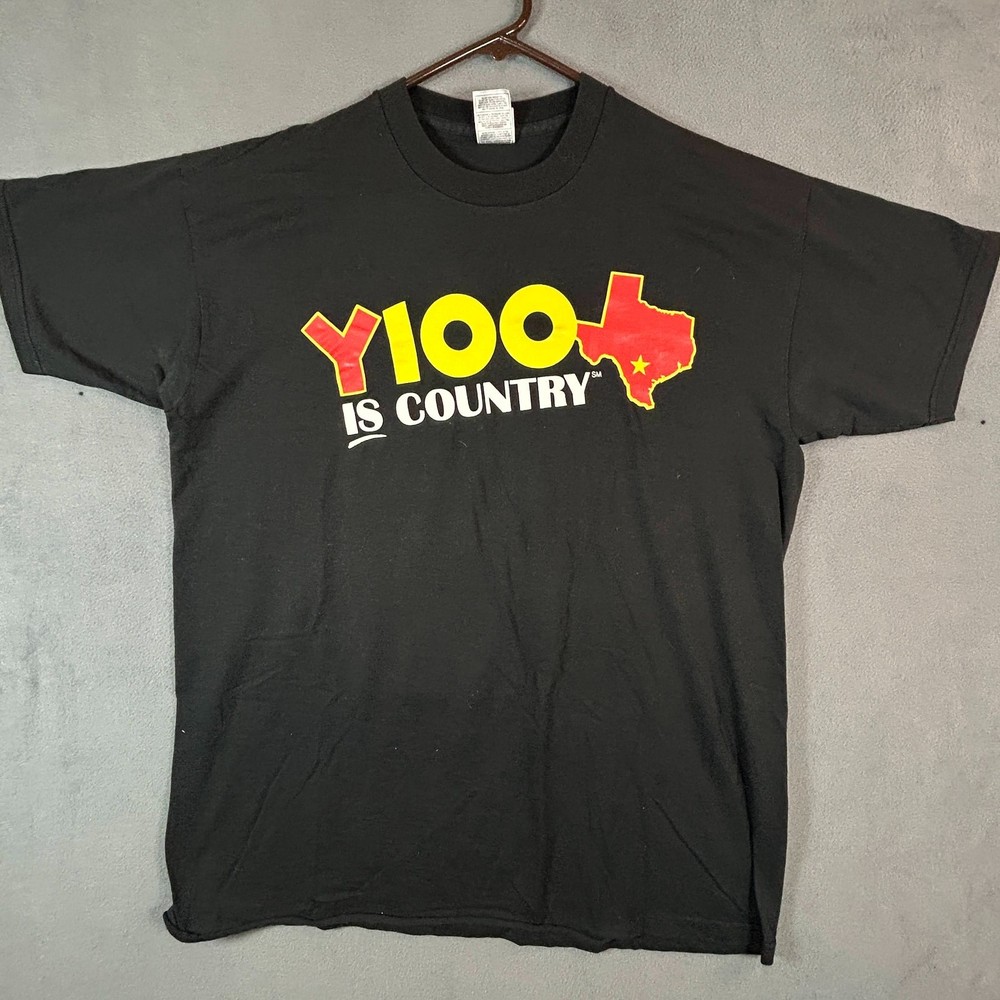 Vintage Y100 Country Radio Shirt XL Black Texas Music Promo Western Graphic Tee