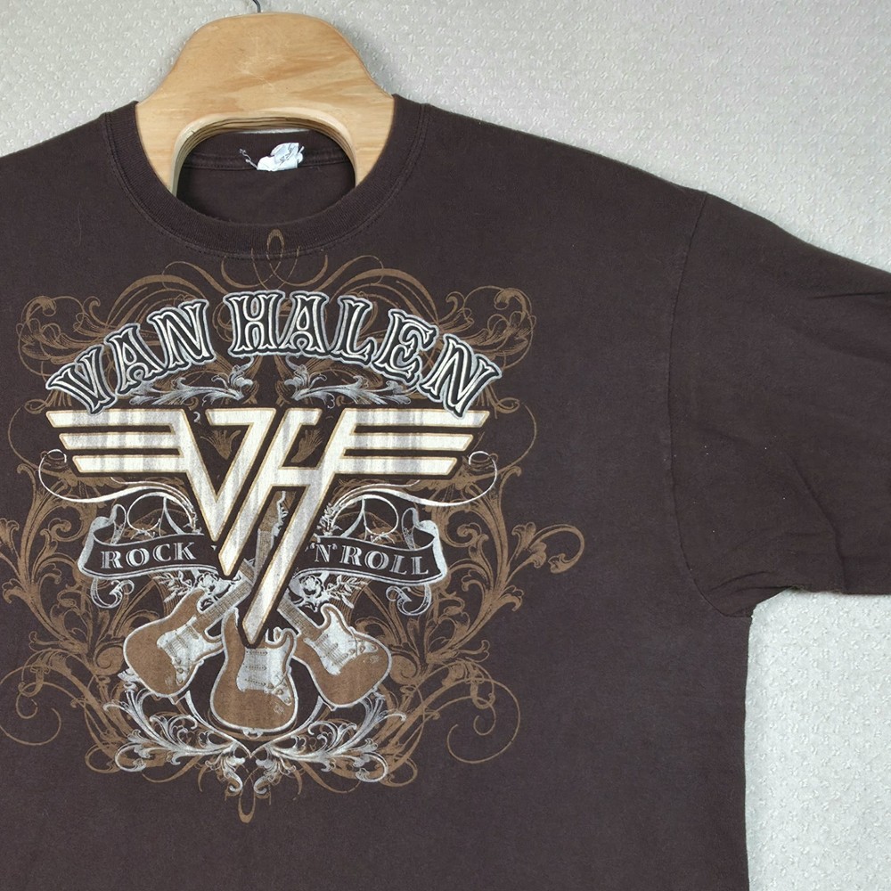 Vintage Y2K Van Halen T-Shirt Mens 2XL Brown Rock N Roll Graphic Band Tee Guitar