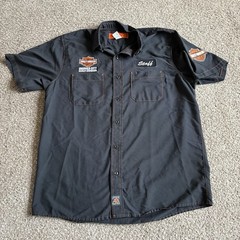 Harley Davidson Motorcycle Genuine Work Wear Emerald City Button Shirt Black L
