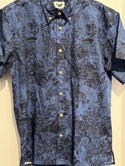 Yiume Shirt BLUE ELVES Hawaiian All Over Print Floral Button Up Mens Small