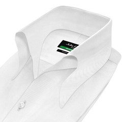 White Wide Stripes High Open Button Down Collar Buttonless Men’s Business Shirt