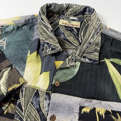 Tommy Bahama Shirt Men L Multi Patchwork Tropical Palm Silk Camp Button Up EUC