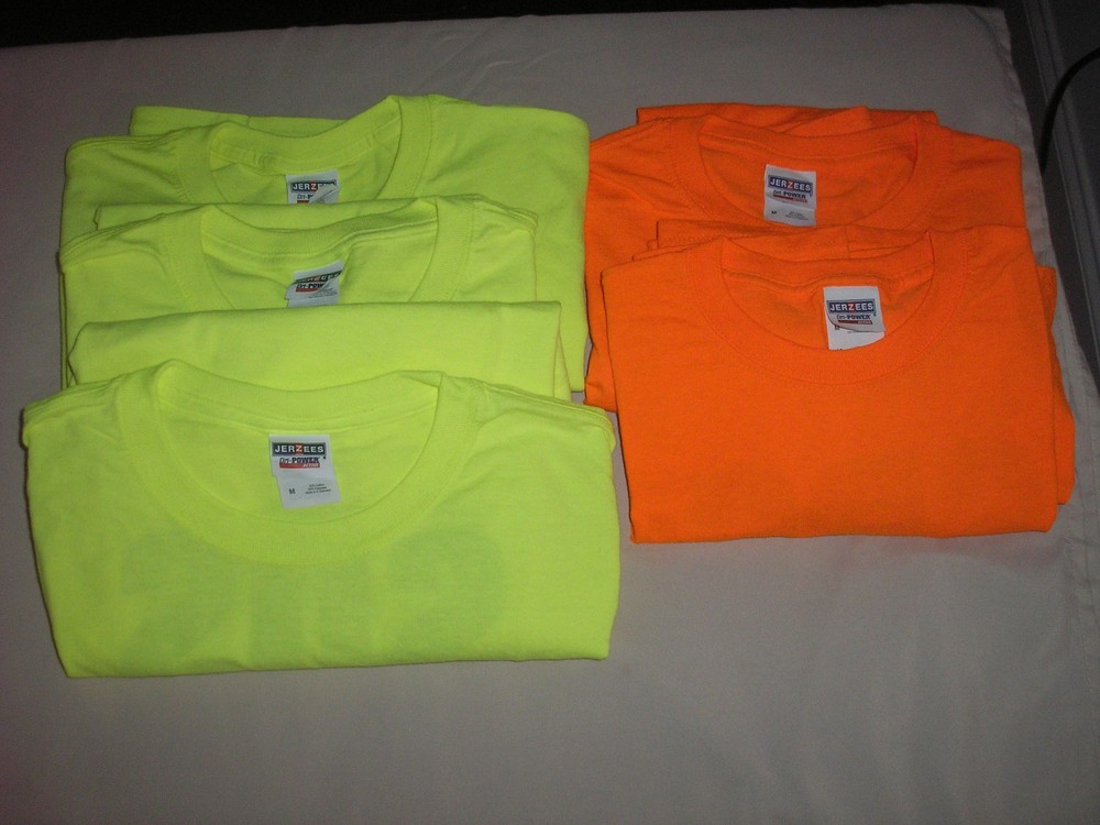 5 NEW Jerzees Unisex Construction Work Safety Bright Color T Shirts w/Pocket MED
