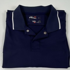 RLX Men’s XL Navy Solid Collared Polo Short Sleeve Button Logo.