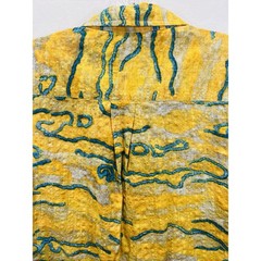 Vatpave Large Reverse Print Button Up Shirt Yellow Textured Short Sleeve Pocket
