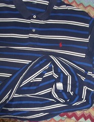 Polo by Ralph Lauren Polo Shirt Men’s XXL Navy Blue White Striped, SS, Red Logo