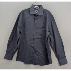 Bugatchi Uomo Geometric Jacquard Button Down Long Sleeve Shirt Men’s Large Black