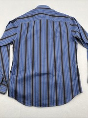 Bugatchi Shaped Fit Long Sleeve Button Down Mens M Blue Striped Flip Cuff