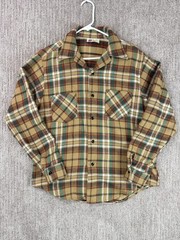 Vintage Sears Kings Road Shirt Mens Medium Brown Plaid Cotton Flannel Sears 70s