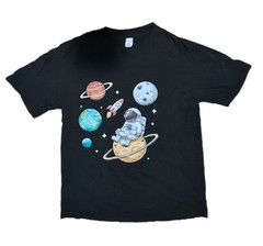 Unique Creation Astronaut Space Planets Black Graphic T-Shirt Medium Tee Shirt