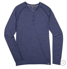 NEW Meriwool Light Base Layer Men’s Med Blue “Sea Stripe” 190 Henley Long Sleeve
