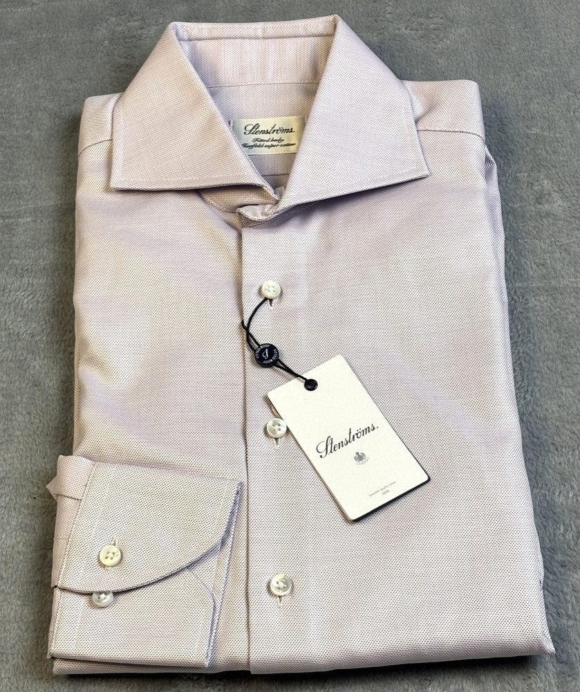 $295 New STENSTROMS Micro Pattern Button Shirt Men’s 15 M Lavender Fitted Body