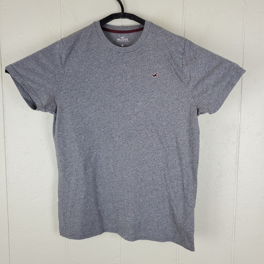 Hollister Shirt Mens Large Gray Embroidered Logo Cerw Neck Short Sleeve Stretch