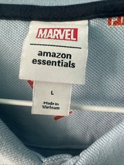 Marvel x Amazon Essentials All-Over Logo Print Pique Polo Shirt Light Blue Large