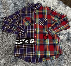 Kleep Mens Flannel Button-Down Patchwork Size XL Multicolor Plaid Designer Punk