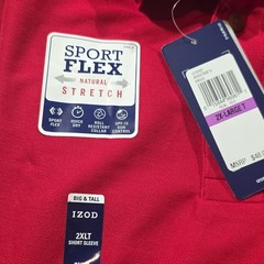 IZOD Advantage Stretch Red Solid Short Sleeve Collared Polo 2XLT Big & Tall