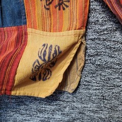 Handmade Nepalese Patchwork Block Print Tunic Shirt Mens Large Blue Orange Boho