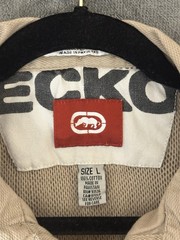 Y2K Ecko Unltd Button Down Utility Safari Style Shirt Mens Size Large Tan Vented
