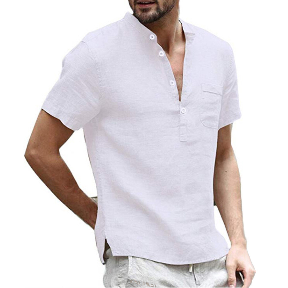 Work Clothes Half Open Collar Polo Men’s Fashion Loose Lapel Five Sleeve T-shirt