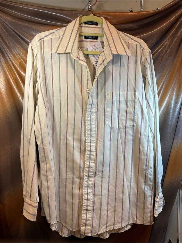 Dior Cream Long-Sleeve Dress Shirt with Purple & Blue Stripes 40” chest box PP