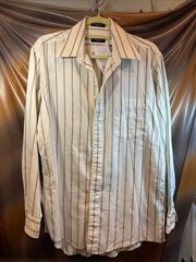 Dior Cream Long-Sleeve Dress Shirt with Purple & Blue Stripes 40” chest box PP